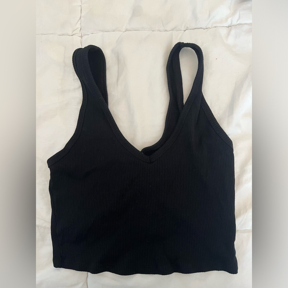 Garage Vneck Black Ribbed Tank Top